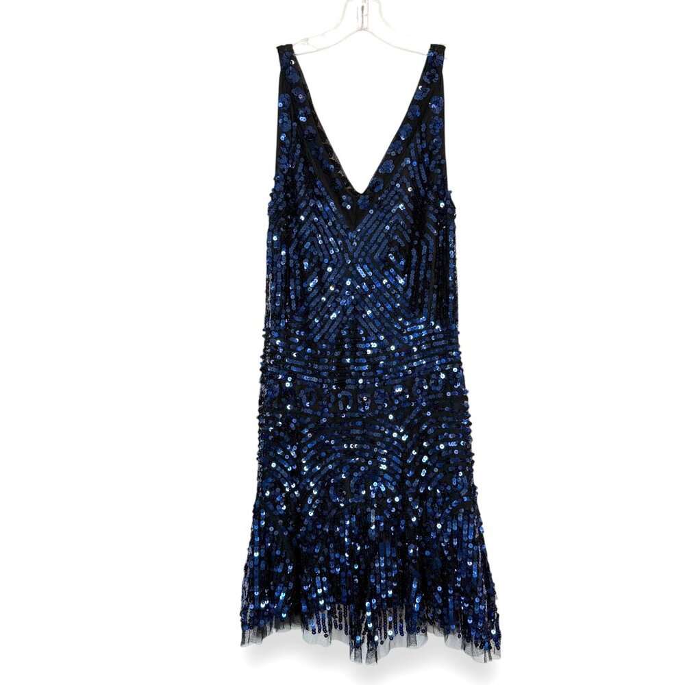 Free People Blue Sequin Cocktail Party Y2K V-Neck Dress Flirty Club Medium - Picture 16 of 16